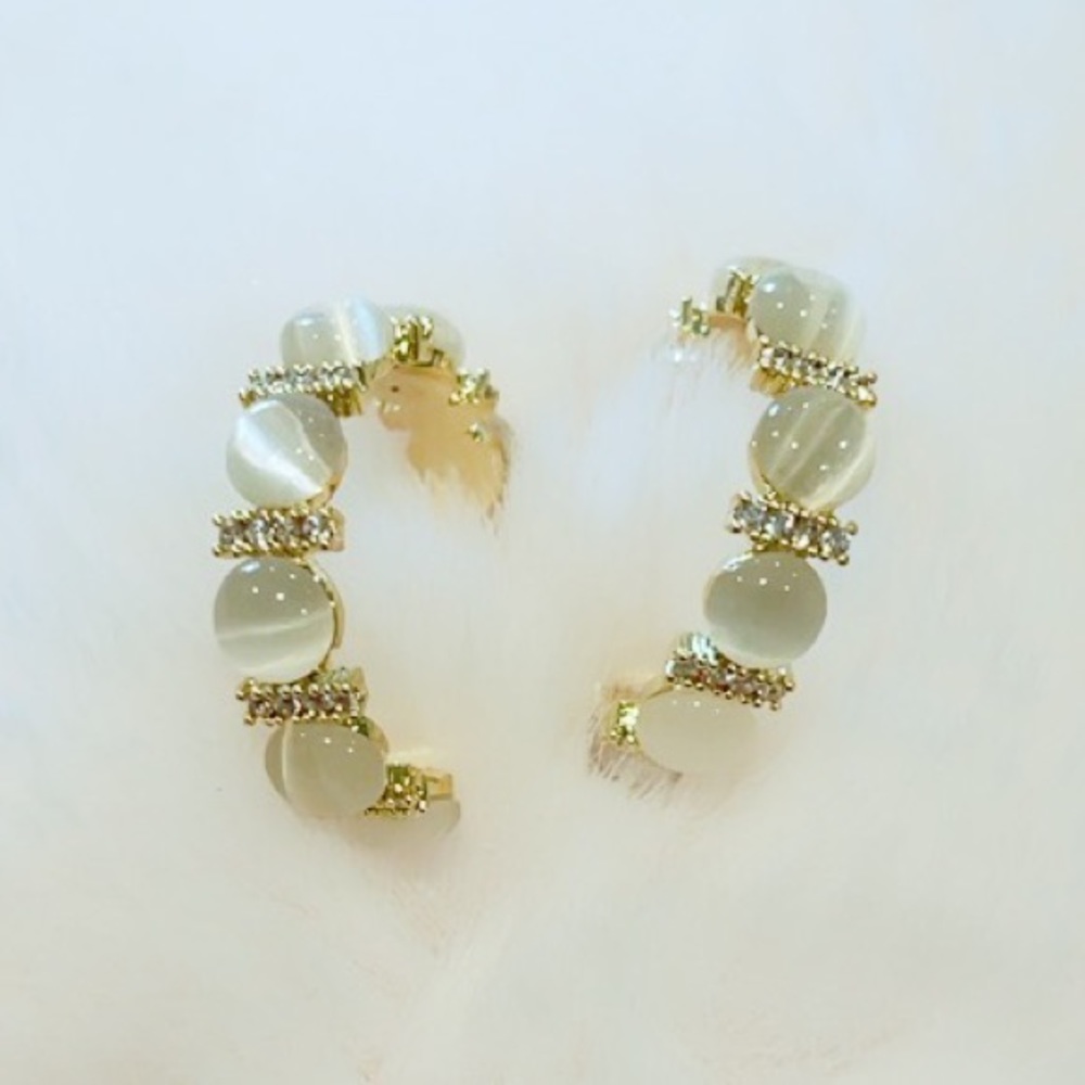 Gold Plated White Opal Hoops